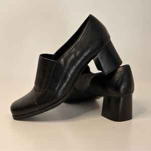 Franco Sarto 6.5 Black Leather 2” Block Heel Square Toe Flex Loafers Y2k 90s